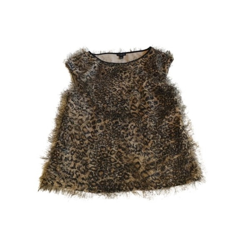 Ann‎ Taylor Petite 4P Sleeveless Top Brown Leopard Print Fringed Blouse
